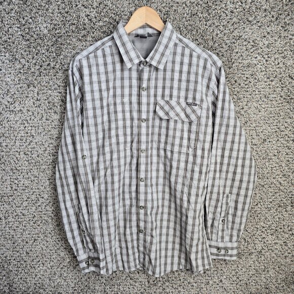 Eddie Bauer Shirt Mens Medium Gray‎ Plaid Button Up Mesh Lined Pocket Casual - Picture 1 of 7